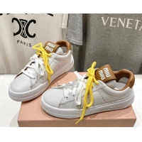 Popular Style Miu Miu Leather Sneakers White/Brown 813065