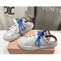 Good Quality Miu Miu Leather Sneaker Mules White/Dark Burgundy 813068