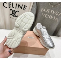 Charming Miu Miu Quilted Leather Sneakers Silver 813071