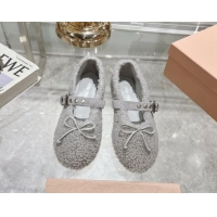 Good Product Miu Miu Wool Ballerinas Flat with Bow and Buckle Strap Grey 813074