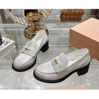 Fashion Miu Miu Bleached Leather Loafer Pumps 5cm with Coin White 813078