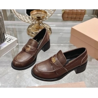 Good Quality Miu Miu Bleached Leather Loafer Pumps 5cm with Coin Brown 813080