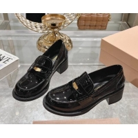 Luxury Miu Miu Patent Leather Loafer Pumps 5cm with Coin Black 813081