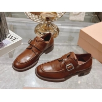 Good Quality Miu Miu Leather brogue shoes Brown 813084