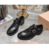 Grade Quality Miu Miu Leather brogue shoes Black 813085