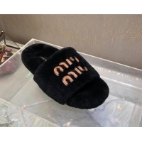 Pretty Style Miu Miu Wool Flat Slide Sandal Black 813103