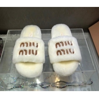 Charming Miu Miu Wool Flat Slide Sandal White 813104