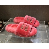 Stylish Miu Miu Wool Flat Slide Sandal Pink 813105