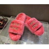 Stylish Miu Miu Wool Flat Slide Sandal Pink 813105