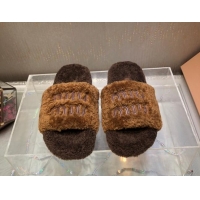 Duplicate Miu Miu Wool Flat Slide Sandal Deep Brown 813108