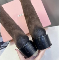 Purchase Miu Miu Suede Platform Medium Boots 5cm with Logo Tag Dark Brown 904045