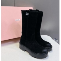 Best Price Miu Miu Suede Platform Medium Boots 5cm with Logo Tag Black 904046