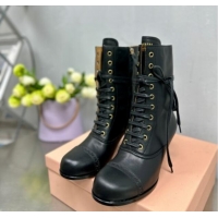 Popular Style Miu Miu Leather laced up Heel Ankle Boots 7.5cm Black 904057