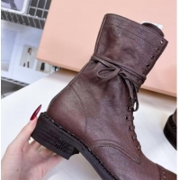 Good Looking Miu Miu Leather laced up Ankle Boots 3.5cm Brown 904062