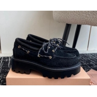 Good Product Miu Miu Suede laced up Platform Shoes 5cm Black 904065