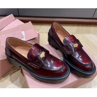 Pretty Style Miu Miu Brushed leather Platform loafers 5cm with Coin Charm Burgundy 904066