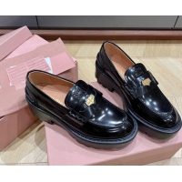 Top Grade Miu Miu Brushed leather Platform loafers 5cm with Coin Charm Black 904067