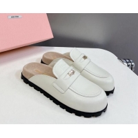 Most Popular Miu Miu Leather Platform Mules with Coin Charm White 904073