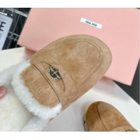 Best Product Miu Miu Suede Wool Platform Mules with Coin Charm Camel 904076