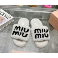 Grade Quality Miu Miu Wool Flat Slides Sandal White 904078