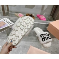 Grade Quality Miu Miu Wool Flat Slides Sandal White 904078