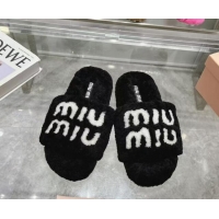 Good Quality Miu Miu Wool Flat Slides Sandal Black 904079