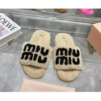 Perfect Miu Miu Wool Flat Slides Sandal Beige/Black 904080