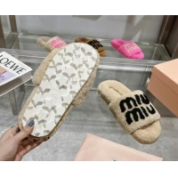 Perfect Miu Miu Wool Flat Slides Sandal Beige/Black 904080