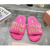 Top Design Miu Miu Wool Flat Slides Sandal Pink 904082