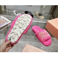 Top Design Miu Miu Wool Flat Slides Sandal Pink 904082