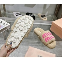 Top Grade Miu Miu Wool Flat Slides Sandal Beige/pink 904083