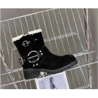 Good Product Miu Miu Vintage-look Ankle Boots 5cm with Strap Buckle in Black Suede and Wool 012047