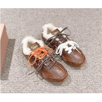 Duplicate New Balance x Miu Miu 530 SL Sneakers in Bleached Leather and Shearling Fur 5E165E Brown 012054