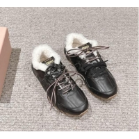 Charming New Balance x Miu Miu 530 SL Sneakers in Black Leather and Shearling Fur 5E165E 012055