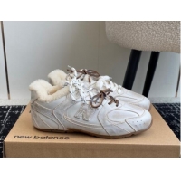 Shop Cheap New Balance x Miu Miu 530 SL Sneakers in White Bleached Leather and Wool Fur 5E165E 012058