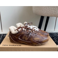 Charming New Balance x Miu Miu 530 SL Sneakers in Brown Bleached Leather and Wool Fur 5E165E 012059