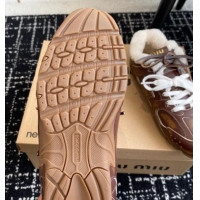 Charming New Balance x Miu Miu 530 SL Sneakers in Brown Bleached Leather and Wool Fur 5E165E 012059