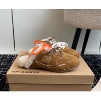 Classic Hot New Balance x Miu Miu 530 SL Sneaker Mules in Brown Suede and Wool Fur 5E165E 012064