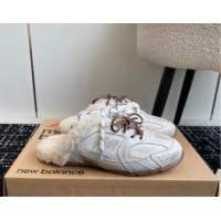 Shop Cheap New Balance x Miu Miu 530 SL Sneaker Mules in White Bleached Leather and Wool Fur 5E165E 012065