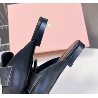 Grade Quality Miu Miu Bleached Leather Flat Mules with Coin Black 012068