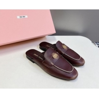 Good Product Miu Miu Bleached Leather Flat Mules with Coin Brown 012069