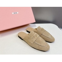 Duplicate Miu Miu Beige Suede Flat Mules with Coin 012070