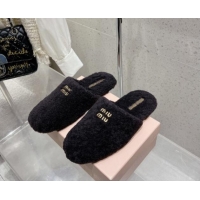 Buy Luxury Miu Miu Shearling Fur Flat Mules Black 012071