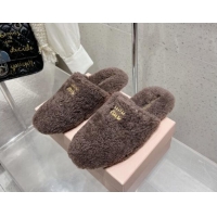 Stylish Miu Miu Shearling Fur Flat Mules Grey 012072