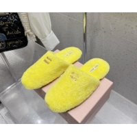 Best Grade Miu Miu Shearling Fur Flat Mules Neon Yellow 012073