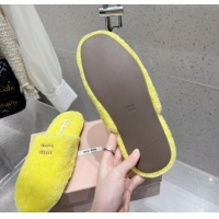 Best Grade Miu Miu Shearling Fur Flat Mules Neon Yellow 012073