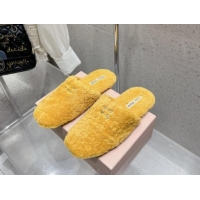 1:1 aaaaa Miu Miu Shearling Fur Flat Mules Orange Yellow 012074