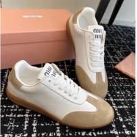 1:1 Miu Miu Nappa Leather and Suede Sneakers White/Beige 101401