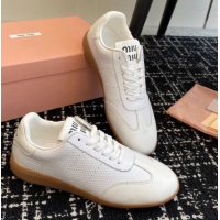 Grade Quality Miu Miu Wove-Embossed and Nappa Leather Sneakers White 014004