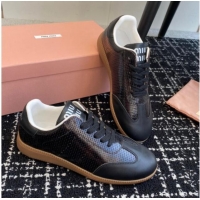 Perfect Miu Miu Wove-Embossed and Nappa Leather Sneakers Black 014005